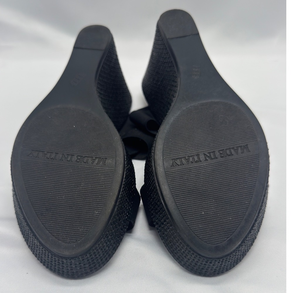 Womens Black Elastic Platform Strappy Wedge Sandals Size 9.5 Made in Italy - Picture 7 of 10